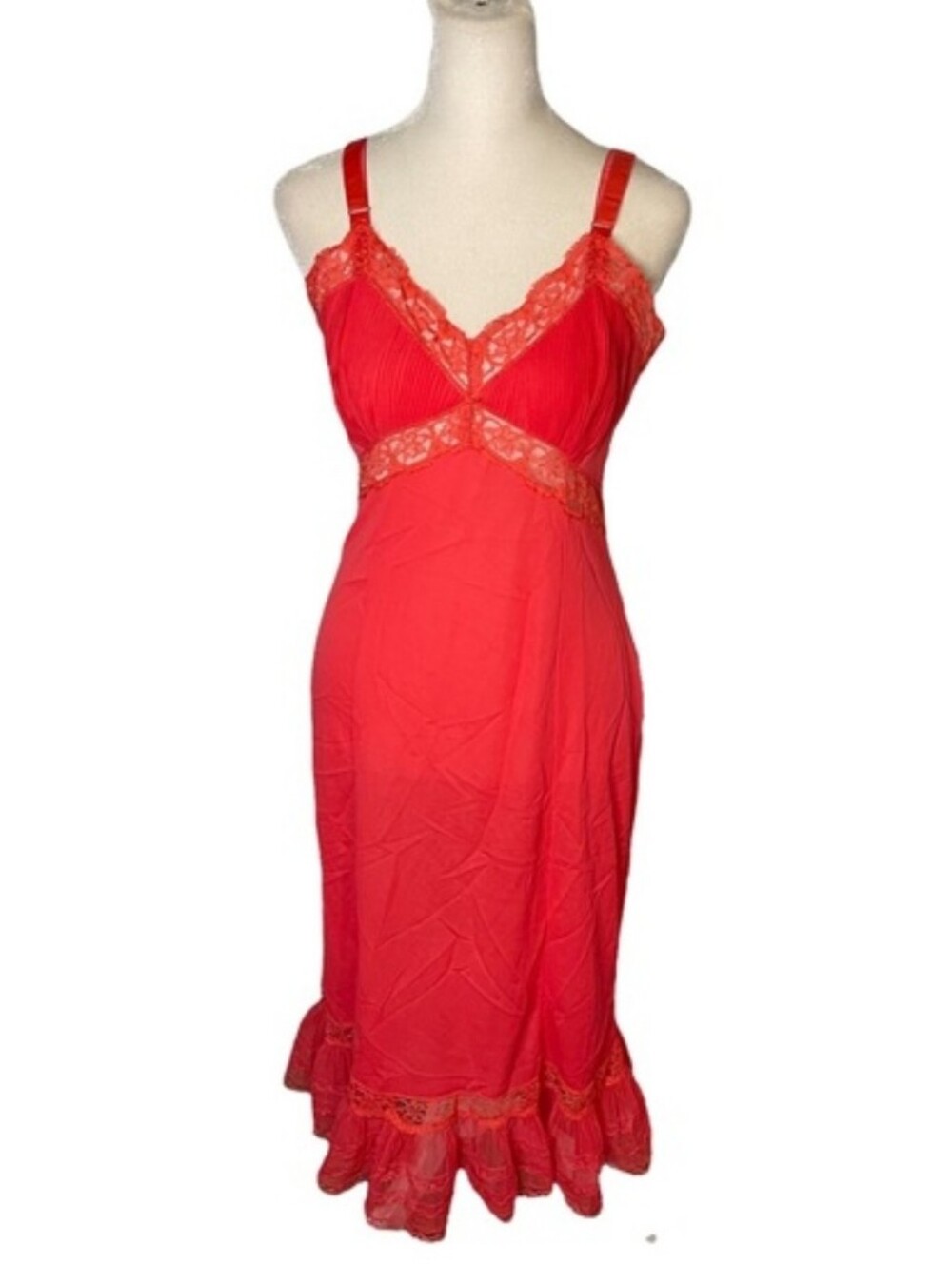 Vintage movie star salmon pink slip Dress nightgown Womenssize Medium lace sheer